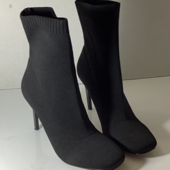 INC Womens Black Knit Sock Styling Padded Vidalia Square Toe Stiletto Dress Boot - Picture 5 of 9